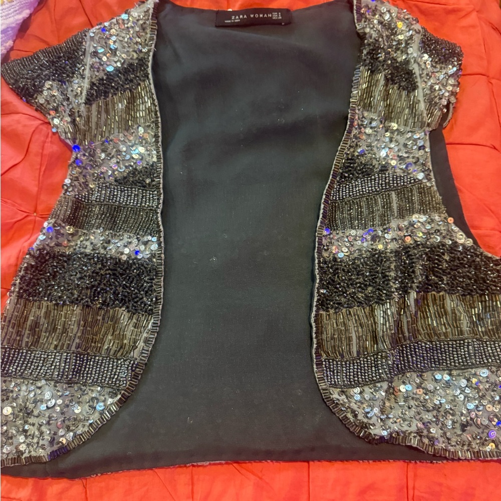 Zara Black vest with Silver Sequin Detail.